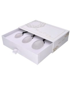 Coffret Œufs Yoni avec trou en Quartz Blanc